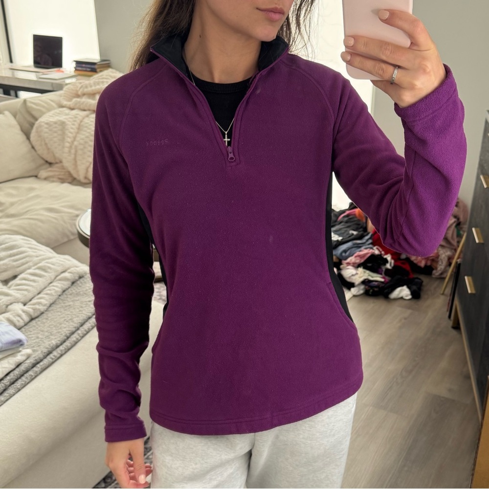 Reebok Women's Purple and Black Fleece Quarter Zip Pullover Sweatshirt S